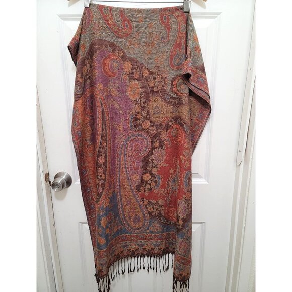 Multicolor paisley Pashmina/ Silk Shawl Scarf Size L - Picture 1 of 7